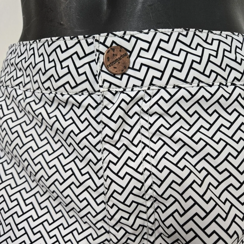 RETROMARINE‎ Zig Zags Swim Trunk White Navy Resort Beach Pool Vacation Size 34